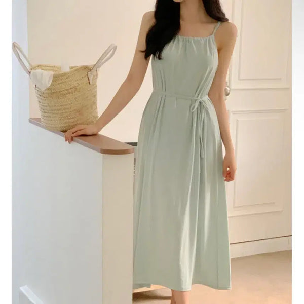 [BUNJANG] Attirance Strap Shirring Sleeveless Long Dress / 아뜨랑스 스트랩 셔링 끈 나시 롱 원피스 데일리룩,여행룩,휴양지룩