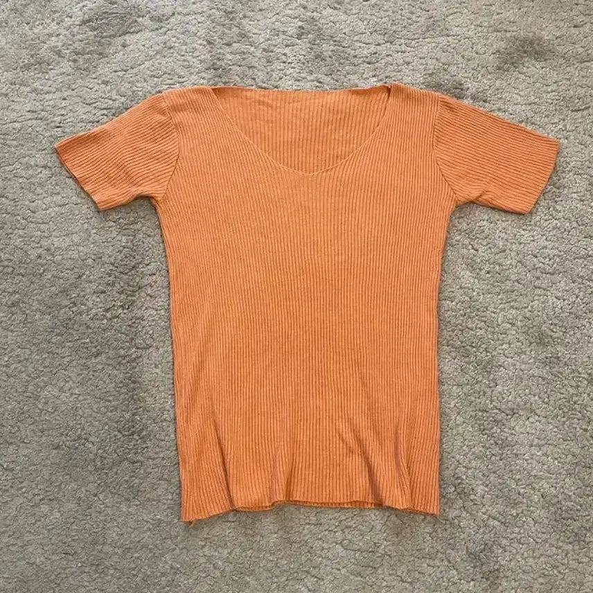 [BUNJANG] Orange Ribbed Short-Sleeve Knit / 주황색 골지 반팔 니트