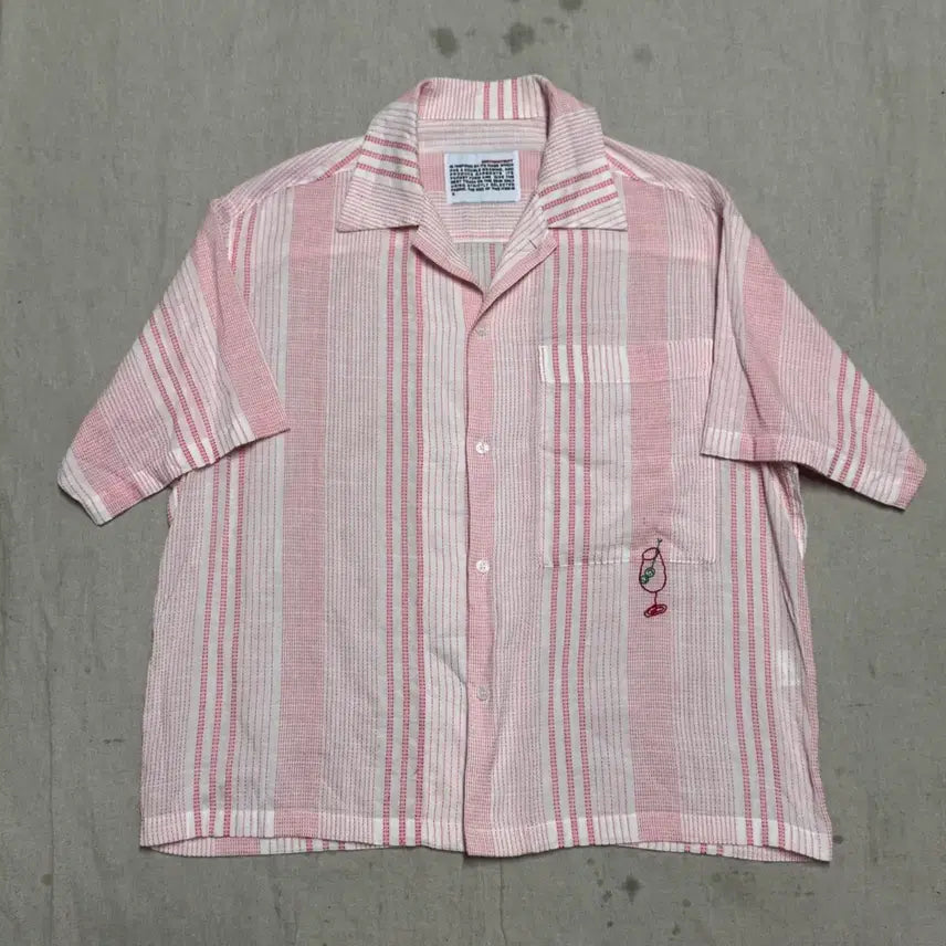 [BUNJANG] Birthday Suit Embroidered Stripe Short Sleeve Shirt Size S / 벌스데이수트 자수 스트라이프 반팔 셔츠 S