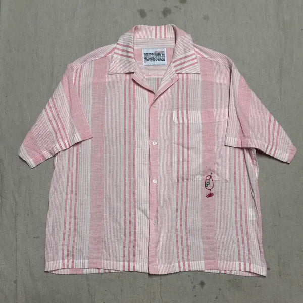 [BUNJANG] Birthday Suit Embroidered Stripe Short Sleeve Shirt Size S / 벌스데이수트 자수 스트라이프 반팔 셔츠 S