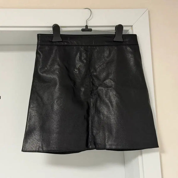 [BUNJANG] Faux Leather A-Line Mini Skirt - Black / 새상품) 속바지 있는 인조가죽 A라인 미니 스커트 블랙 의류처분 옷장정리