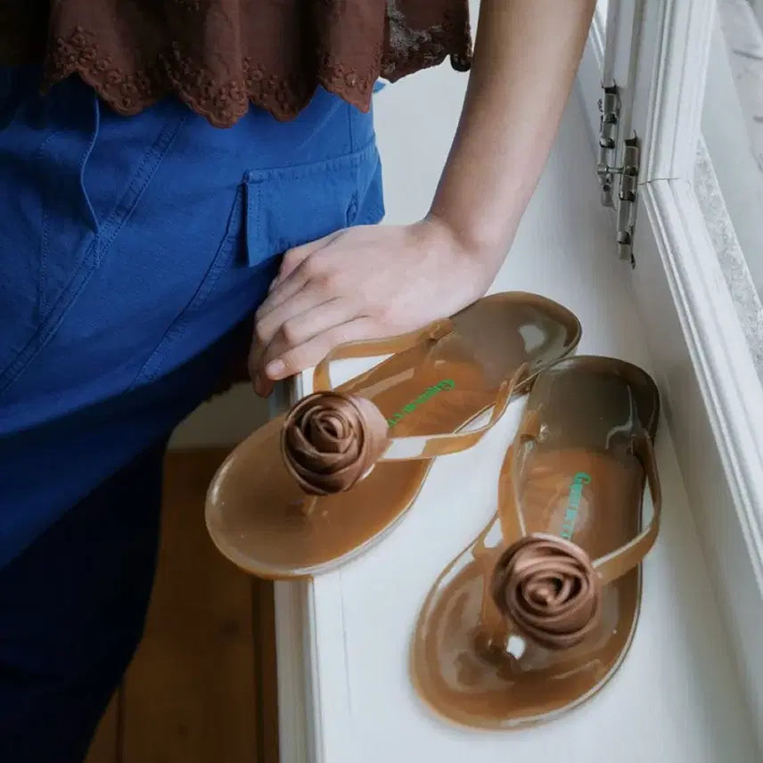 [BUNJANG] Green Butter Rose Clear Jelly Flip-Flops Brown / 그린버터 로즈 클리어 플립플랍 젤리 쪼리 브라운