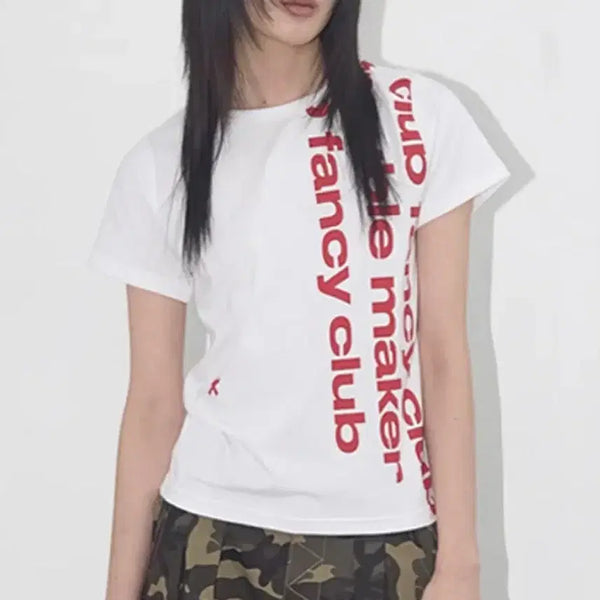 [BUNJANG] Fancy Club White Cropped T-Shirt (Size F) / 팬시클럽 화이트 크롭 반팔티 F