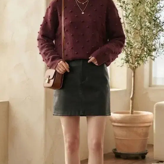 [BUNJANG] Lucky Chouette Burgundy Polka Dot Knit / 럭키슈에뜨 버건디 도트 니트F
