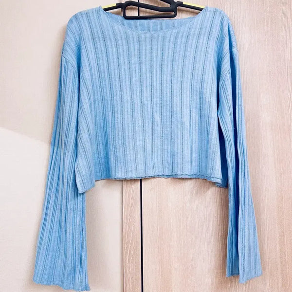 [BUNJANG] Sky Blue Cropped Knit Top / 하늘색 크롭 니트