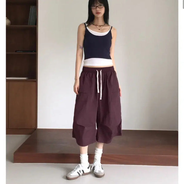 [BUNJANG] Nylon 7-Sleeve Bermuda Pants (Black) / 나일론 7부 버뮤다 팬츠 (블랙)