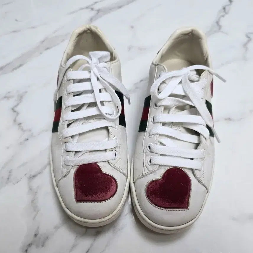 [BUNJANG] Gucci Ace Heart Embroidered Leather Sneakers / [정품] 구찌 에이스 하트 스니커즈
