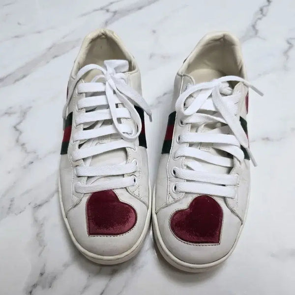 [BUNJANG] Gucci Ace Heart Embroidered Leather Sneakers / [정품] 구찌 에이스 하트 스니커즈