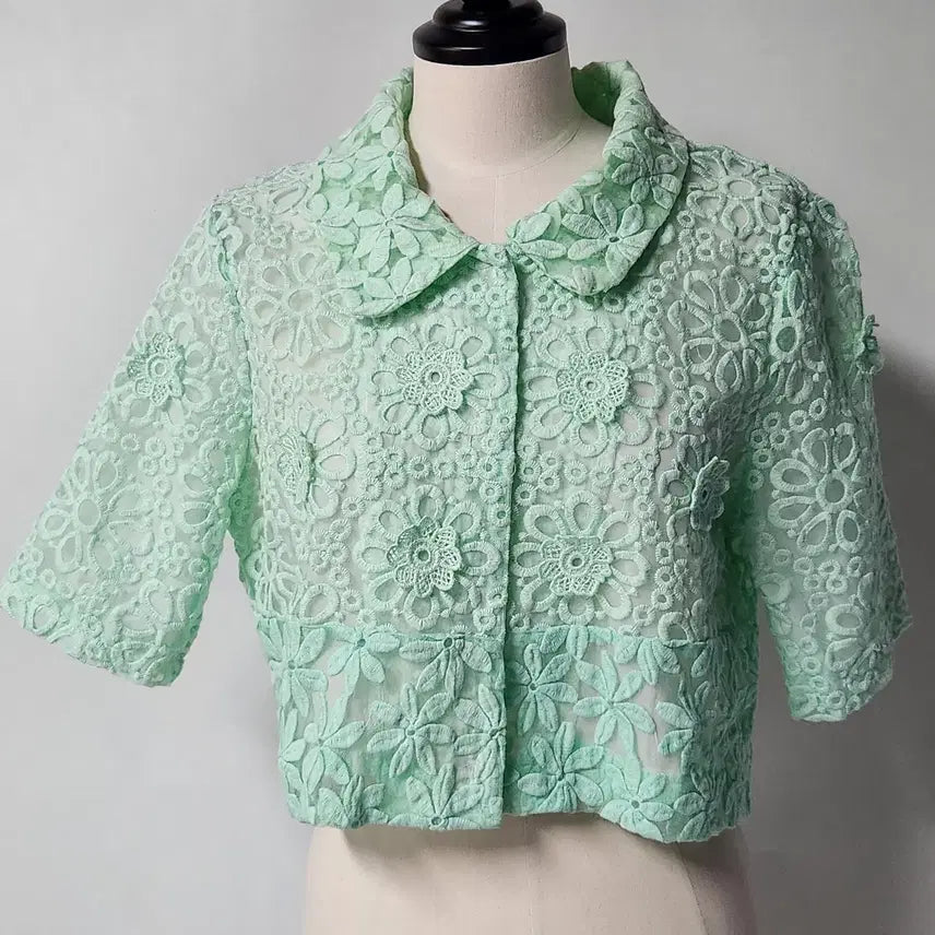 [BUNJANG] MORGAN DE TOI Flower Lace Crop Short-Sleeve Jacket (Size 66) / MORGAND DE TOI 플라워 레이스 크롭 반팔 자켓 66