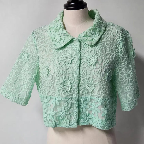 [BUNJANG] MORGAN DE TOI Flower Lace Crop Short-Sleeve Jacket (Size 66) / MORGAND DE TOI 플라워 레이스 크롭 반팔 자켓 66