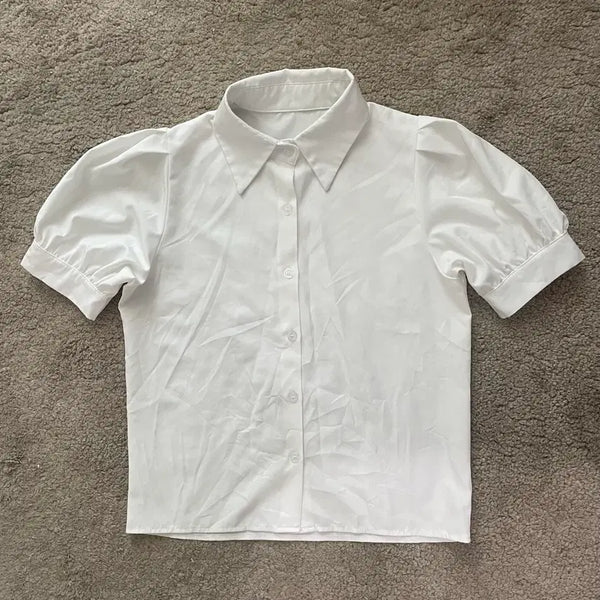 [BUNJANG] White Puff Sleeve Shirt / 화이트 퍼프 소매 셔츠