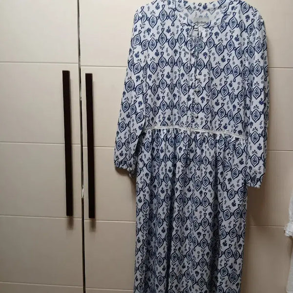 [BUNJANG] Blue Patterned Cooling Long Dress (Size 55) / 블루 패턴냉감롱 원피스55