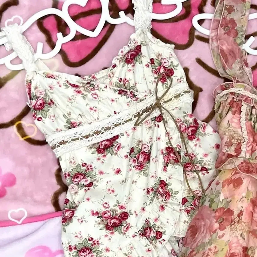 [BUNJANG] Vintage Liz Lisa Himeji Floral Ribbon Sleeveless Top / 고전 리즈리사 히메카지 나시 탑 갸루 빈티지 로걀 짜잔씨