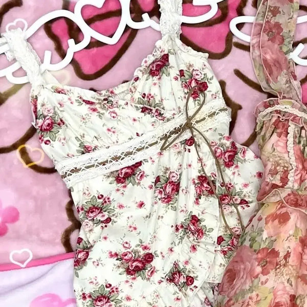 [BUNJANG] Vintage Liz Lisa Himeji Floral Ribbon Sleeveless Top / 고전 리즈리사 히메카지 나시 탑 갸루 빈티지 로걀 짜잔씨