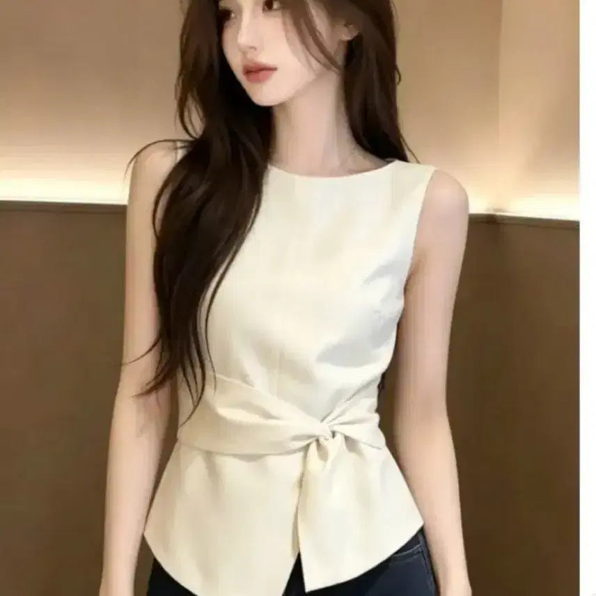 [BUNJANG] Ribbon Detail Waist Blouse - Ivory / 새상품)블라우스 아이보리색 허리 리본 디테일