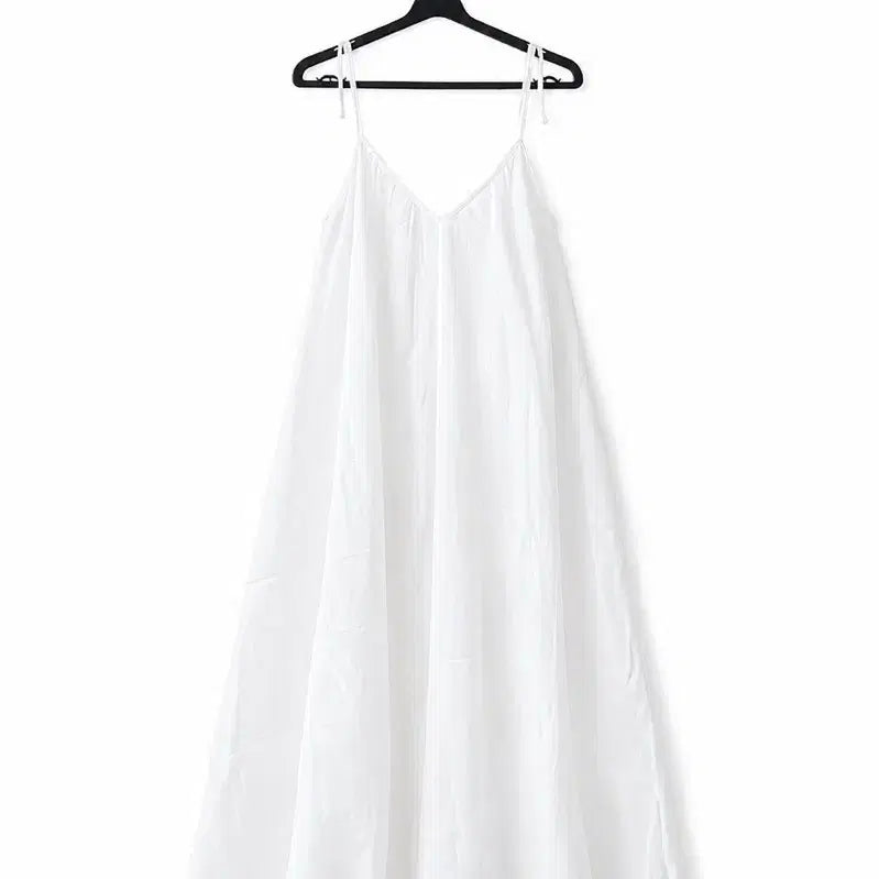 [BUNJANG] White Cotton Layered Long Dress / 화이트 면나시 레이어드 롱 원피스