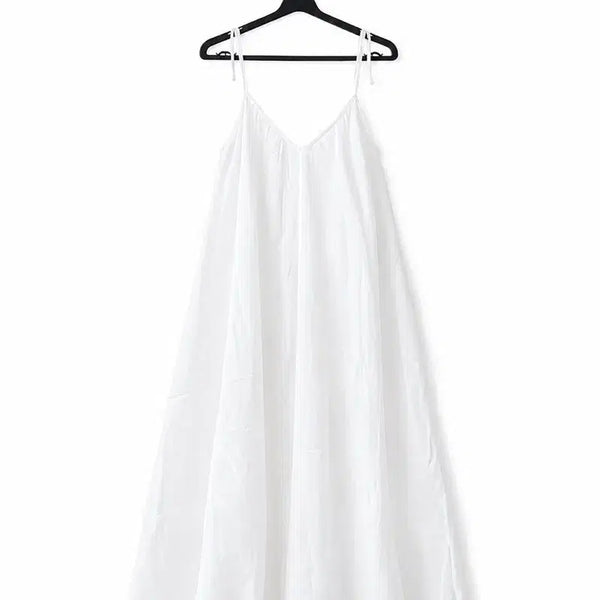 [BUNJANG] White Cotton Layered Long Dress / 화이트 면나시 레이어드 롱 원피스