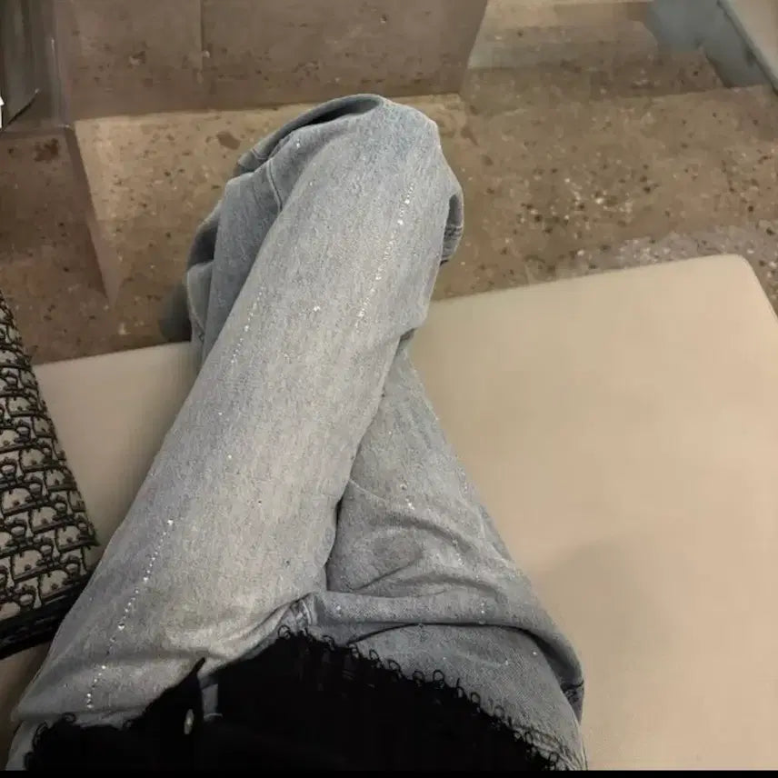 [BUNJANG] Cubic Point Light Wash Denim Pants / 큐빅포인트 연청 데님