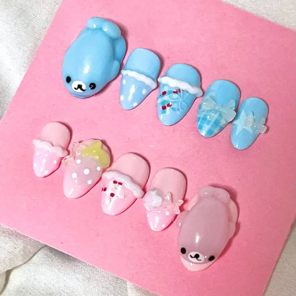 [BUNJANG] Mamegoma Handmade Nail Tips - Pink Mint / 마메고마 수제네일팁 주문제작 핑크 민트