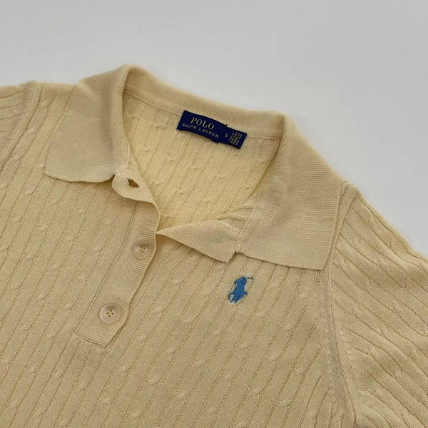 [BUNJANG] Polo Ralph Lauren New Cable Knit Short Sleeve Women's Polo Shirt Yellow S / 폴로 랄프로렌 신형 케이블 니트 반팔 여성 폴로셔츠 옐로 S