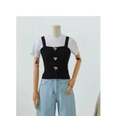 [BUNJANG] Mine Metal Heart Button Knit Top OS / 마인 mine 메탈 하트 버튼 니트 탑 프리사이즈 정품