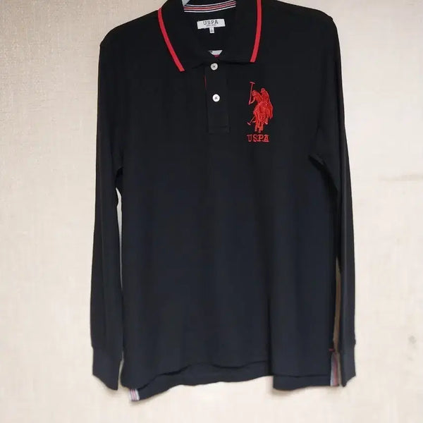 [BUNJANG] USPA Black Long Sleeve Collared T-Shirt / USPA/100) 블랙 긴팔카라티