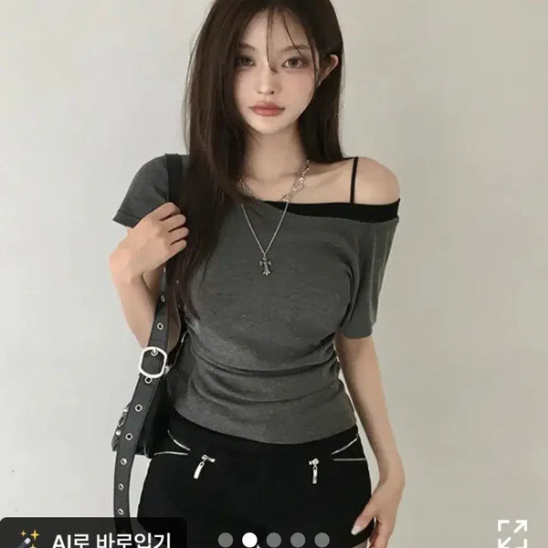 [BUNJANG] Classic Blanc Off-Shoulder Short-Sleeved Top (Black) / 클래식블랑- 에이블리 반팔오프숄더 원오프숄더(검정)