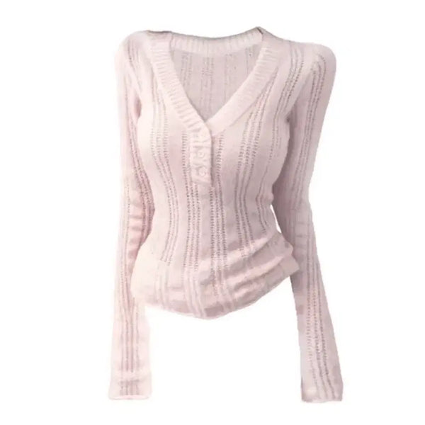 [BUNJANG] Gob Silhouette Lip Knit Top - Pink / 에이블리 고브 실루엣 립 니트탑 핑크