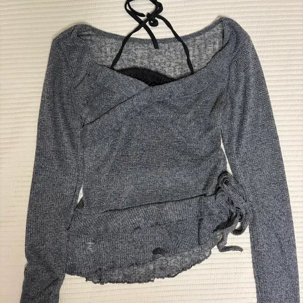 [BUNJANG] Halterneck Layered Long Sleeve Top / 홀터넥 레이어드 긴팔 상의
