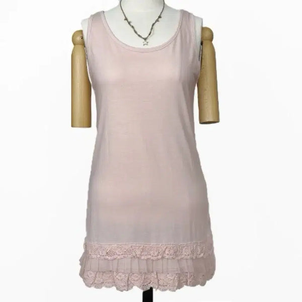 [BUNJANG] Vintage Layered Lace Trim Maxi Tank Top - Pink / 일본빈티지 레이어드 밑단레이스 롱나시티 핑크 모리걸하구미룩갸루y2k