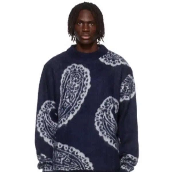 [BUNJANG] 424 Paisley Mohair Knit Navy XL / 424 포투포 페이즐리 모헤어 니트 네이비 XL