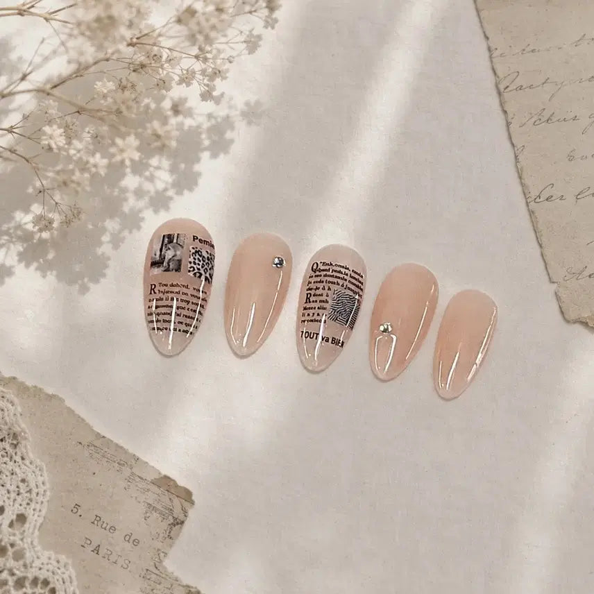 [BUNJANG] Handmade Vintage Nude Lettering Nail Tips / 빈티지 수제 네일팁