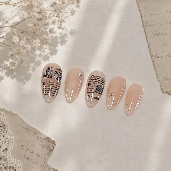[BUNJANG] Handmade Vintage Nude Lettering Nail Tips / 빈티지 수제 네일팁