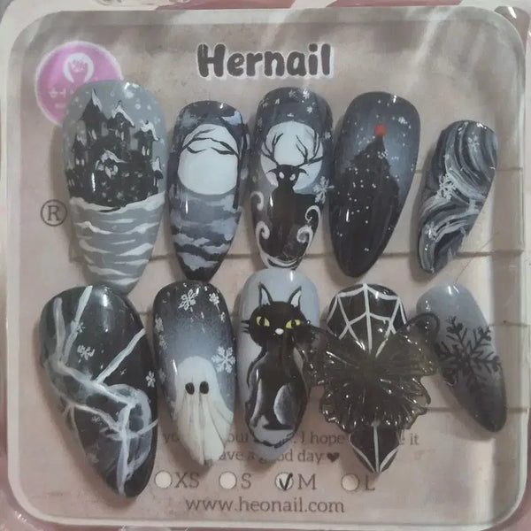 [BUNJANG] High-Quality Handmade Drawing Nail Tips (Medium Size) / 고퀄리티 드로잉 네일팁