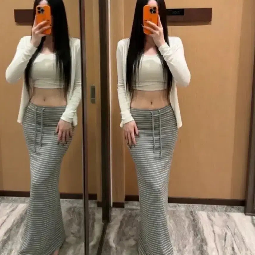 [BUNJANG] Stripe Slim Long Skirt / 스트라이프 슬림 롱 스커트