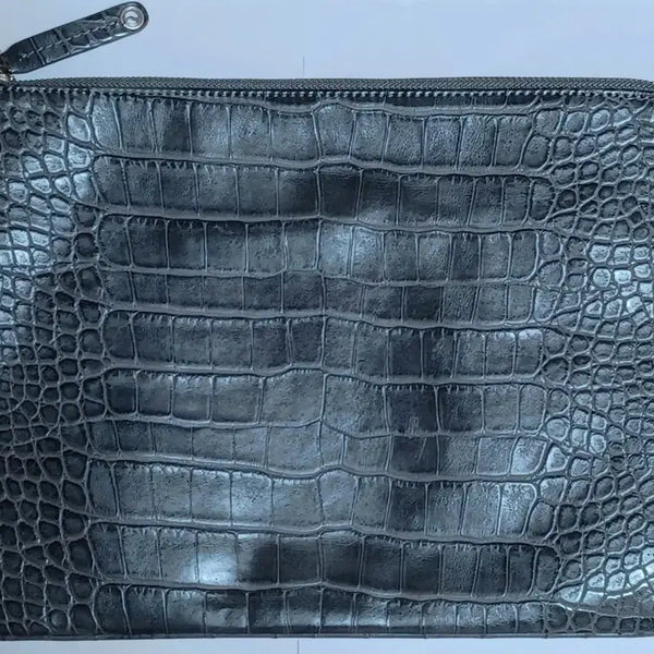 [BUNJANG] Crocodile Pattern Leather Big Clutch Bag - Dark Grey Charcoal / [반값택배비 포함]크로커다일 패턴 레더 빅 클러치백 / 다크그레이 차콜