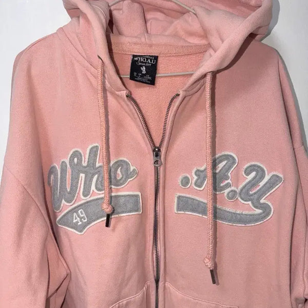 [BUNJANG] WHO.A.U Light Pink Hoodie Zip-Up L / WHO.A.U 후아유 연핑크 후드집업 L