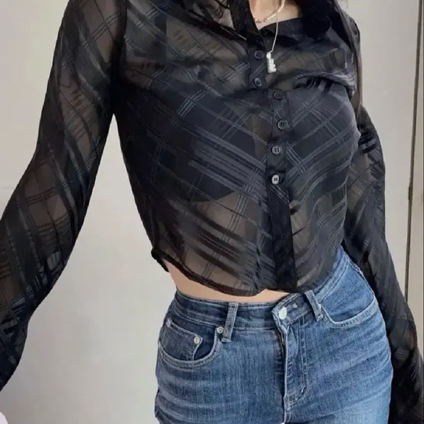 [BUNJANG] Failmade See-Through Check Shirt Black / 페일제이드 시스루 체크 셔츠 s 블랙