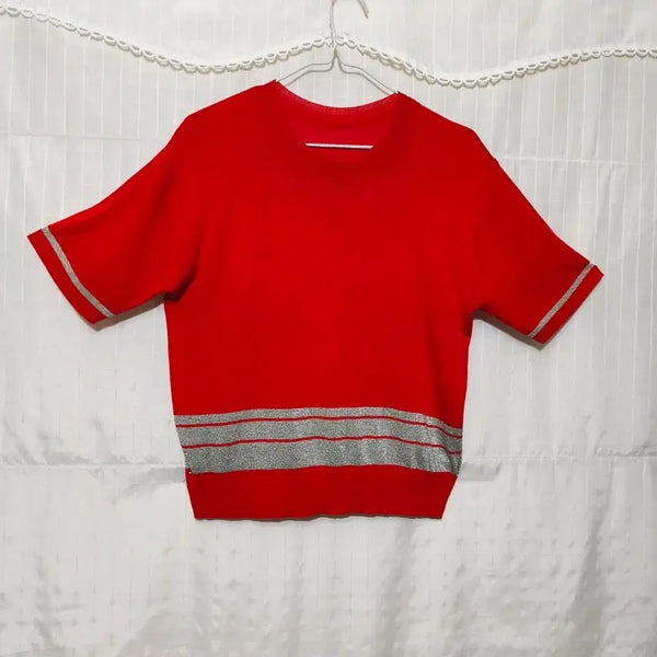 [BUNJANG] Silver Pearl Pattern Short Sleeve Summer Knit Top (Size 77-88) / 패턴은색 펄반팔 여름니트77 88