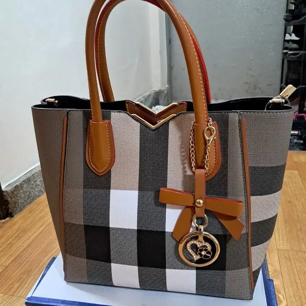 [BUNJANG] Checkered Tote Bag with Wallet Set / 체크 토트백,새상품(높25,넓30)정도
