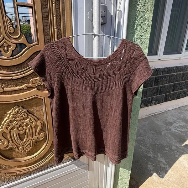 [BUNJANG] Vintage Brown Crochet Short Sleeve Knit / 빈티지 브라운 뜨개 크로셰 반팔 니트