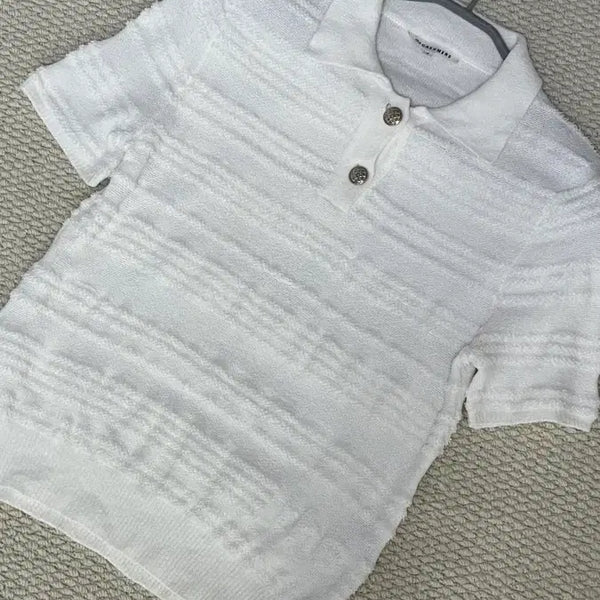 [BUNJANG] The Cashmere Short Sleeve Knit with Collar / 한섬 더캐시미어 카라 반팔 니트