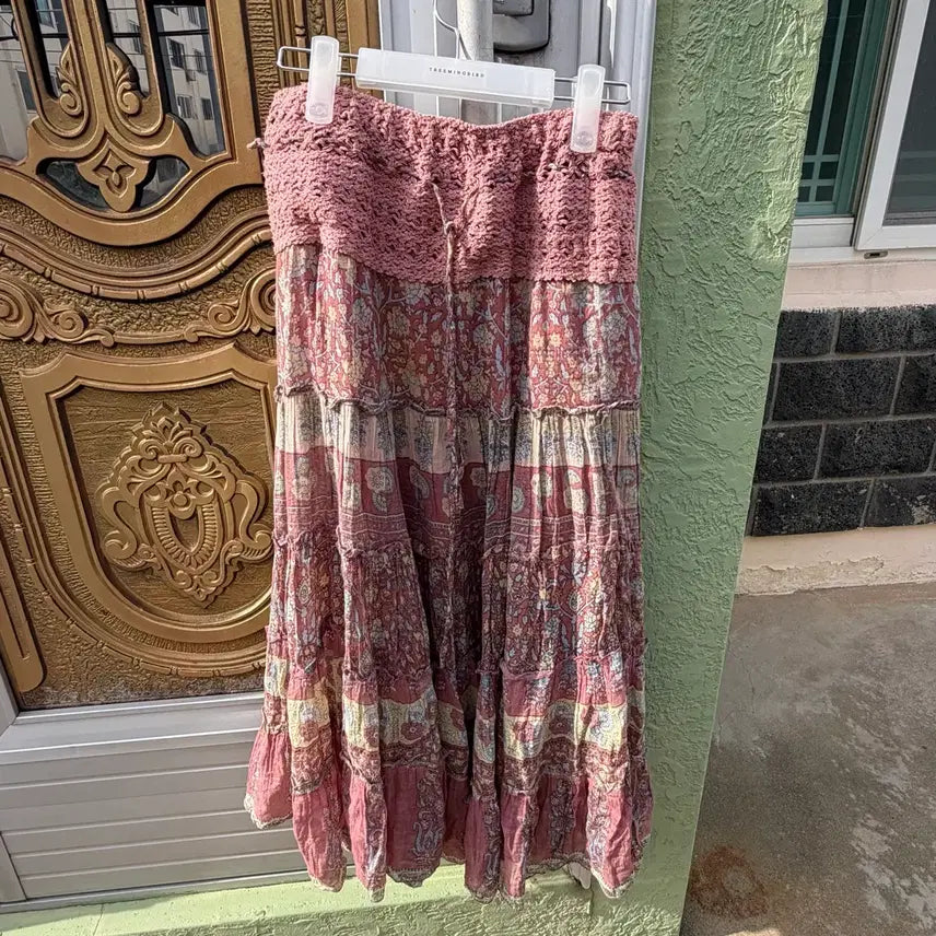 [BUNJANG] Vintage Hippie Ethnic Crochet Pink Long Skirt / 빈티지 히피 에스닉 뜨개 크로셰 핑크 롱스커트