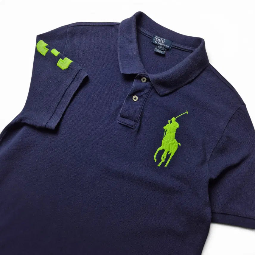 [BUNJANG] Polo Ralph Lauren Big Pony PK Collar T-Shirt - Navy/Fluorescent / [3일간 20%할인] [XL(18-20)] 폴로 랄프로렌 빅포니 PK 카라티