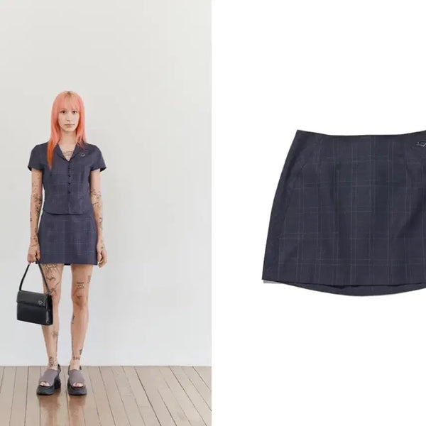 [BUNJANG] Mischief Checkered Mini Skirt Navy Check / 미스치프 체커드 미니스커트 Checkered Mini Skirt_Navy Check