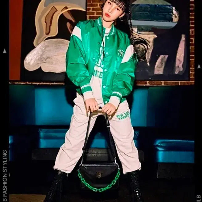 [BUNJANG] MLB New York Yankees Nylon Stadium Jacket (Green/White) / 새상품 S ) MLB 엠엘비 뉴욕 양키스 나일론 스타디움 자켓