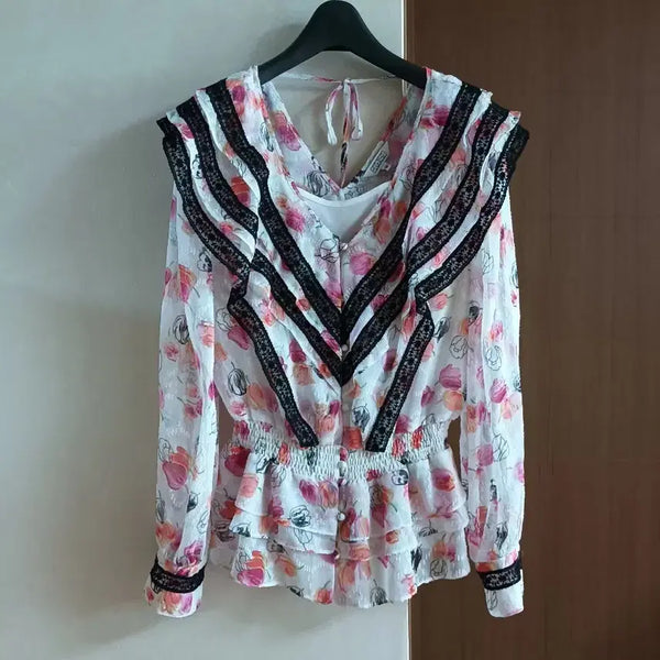 [BUNJANG] EGOIST Floral Frill Blouse Size 66 / 에고이스트 플로럴 프릴 블라우스 66
