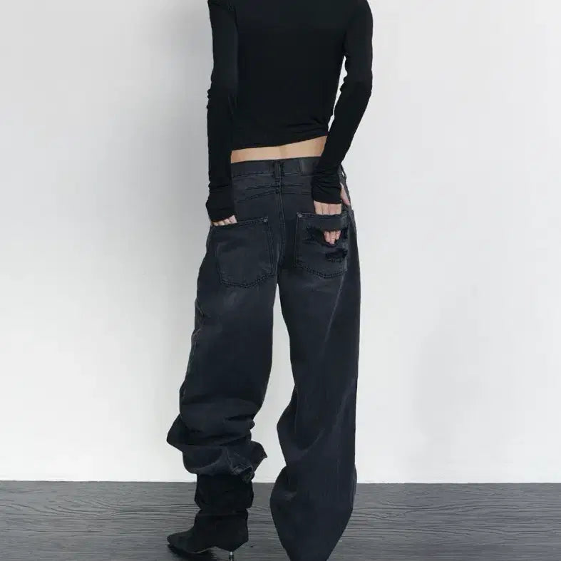 [BUNJANG] Please Follow Ken Wide Flare Jeans Vintage Deep Grey S / 새상품)플리즈노팔로우 켄 와이드 플레어 진 Ken Wide jeans