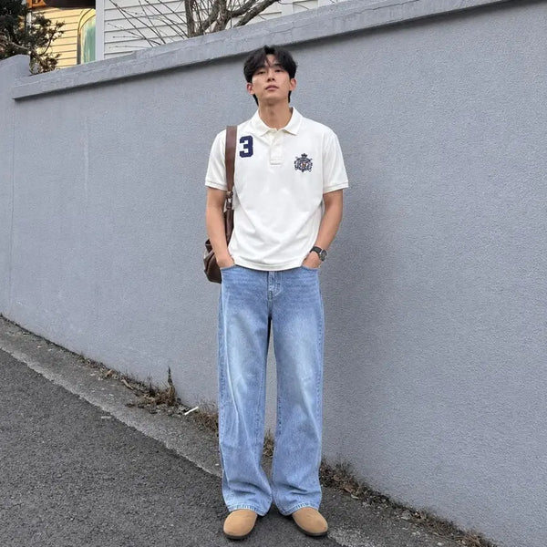 [BUNJANG] Polo Ralph Lauren Custom Fit Big Number & Crest Embroidered Short Sleeve Polo Shirt - Ivory / 100 POLO 폴로 랄프로렌 반팔 카라티 아이보리 커스텀핏