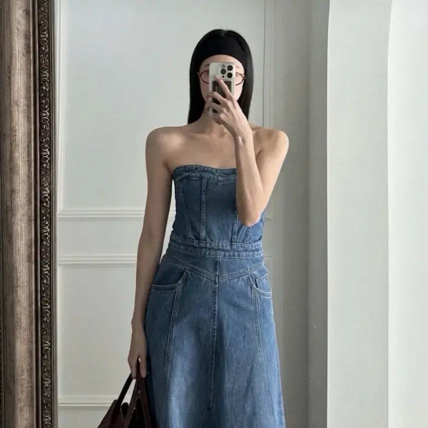 [BUNJANG] Luke Adjustable Strap A-Line Denim Dress / 새상품) 루크 끈조절 가능 데님 A라인 원피스